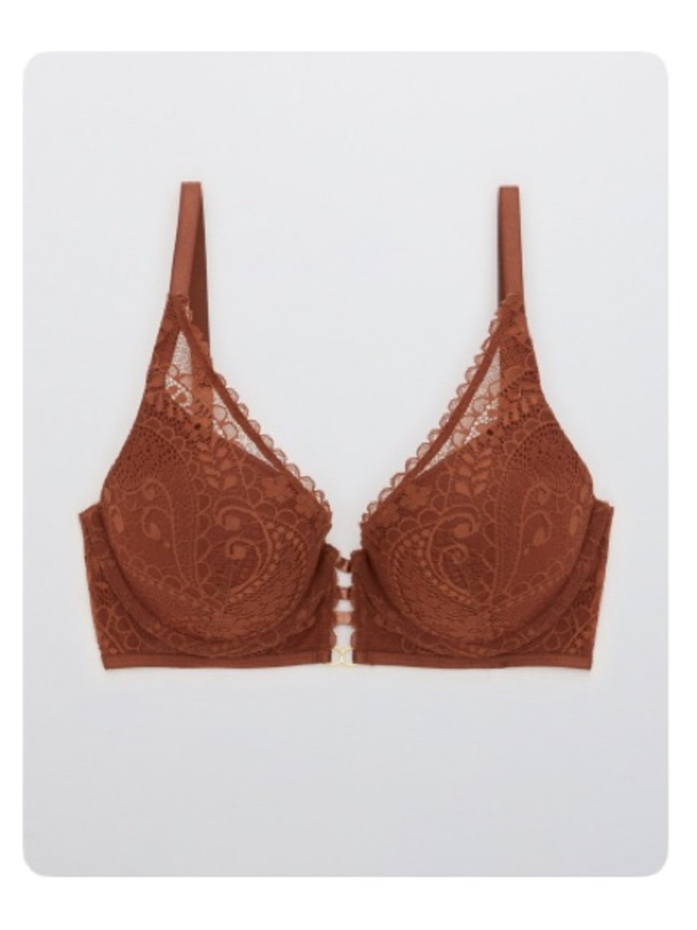 aerie Paisley Lace Plunge Push-Up Bra - Brown | Lacey Lingerie for Large Bust
